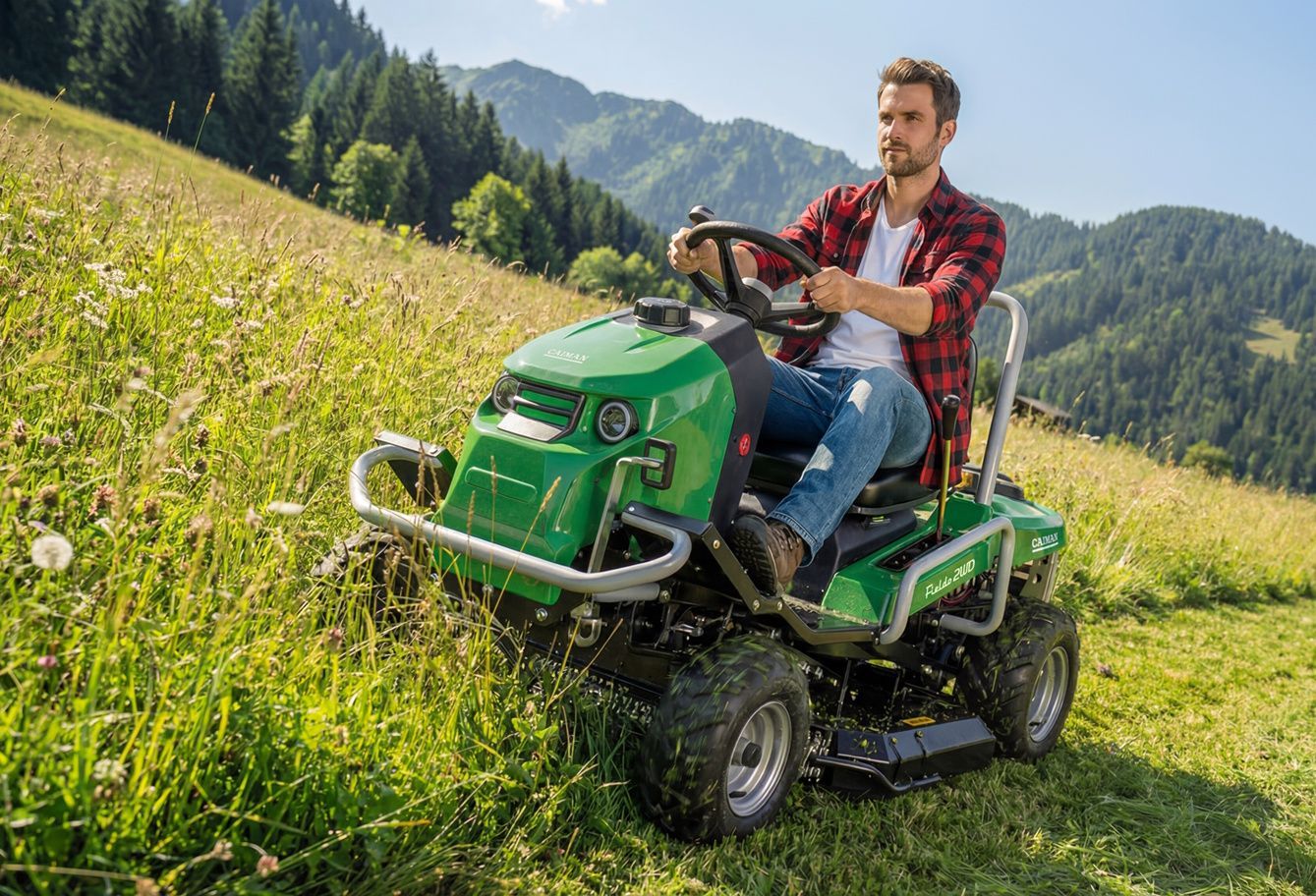 Профессиональный райдер-мульчер CAIMAN Fieldo 2WD 90D2C: покоряем склоны и заросли